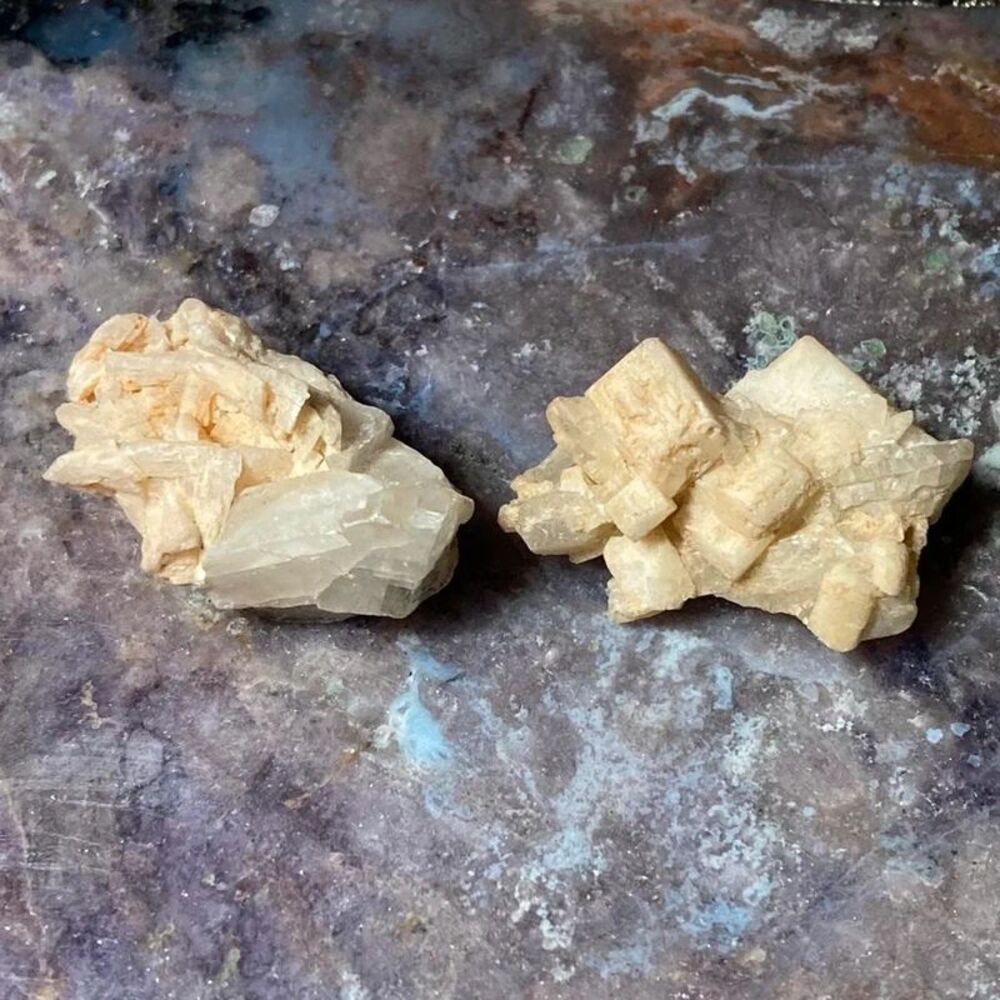 2x natural mangonian calcite crystal cluster display quality specimen